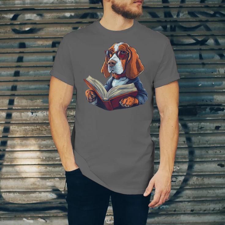 Cute Dog Basset Hound Reading Book Unisex Jersey T-Shirt Cute Dog Basset Hound Reading Book Unisex Jersey T-Shirt