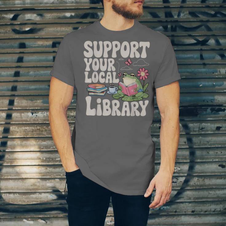 Cute Frog Support Your Local Library Librarian Book Lover Unisex Jersey T-Shirt