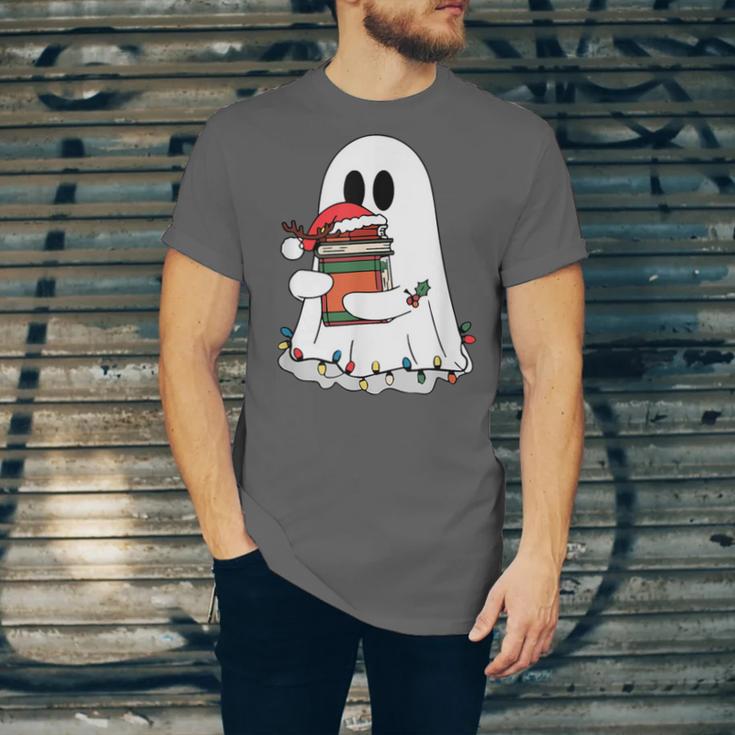 Cute Ghost Holding Books Bookish Christmas Unisex Jersey T-Shirt Cute Ghost Holding Books Bookish Christmas Unisex Jersey T-Shirt
