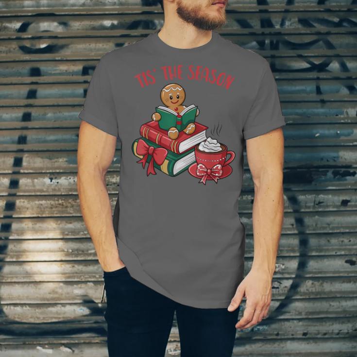 Cute Gingerbread Man Reading Book Nerd Christmas Bookish Unisex Jersey T-Shirt
