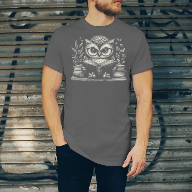 Cute Owl Reading Book Graphic Art Unisex Jersey T-Shirt