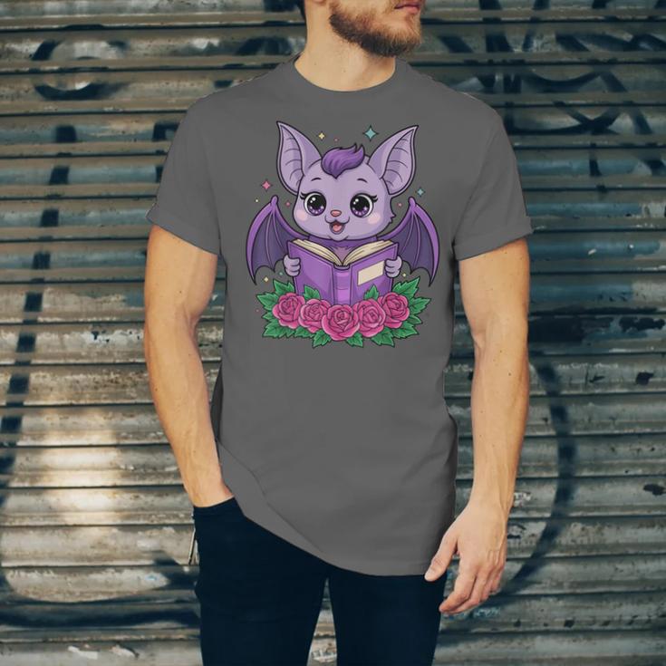 Cute Pastel Goth Bat Reading Book Unisex Jersey T-Shirt