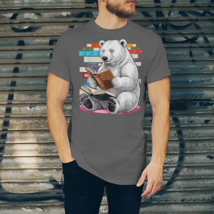 Cute Polar Bear Is Reading a Book Reading Polar Bear Unisex Jersey T-Shirt