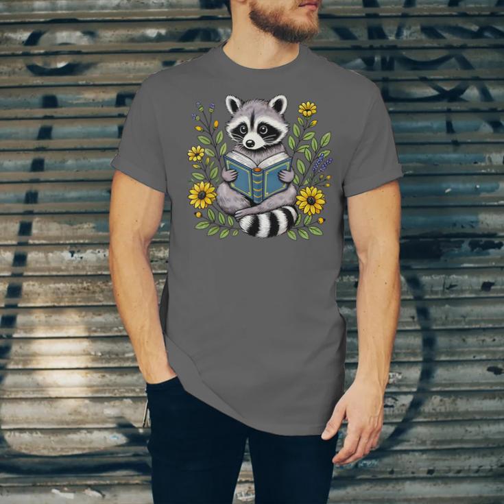 Cute Raccoon Reading Book Flowers Unisex Jersey T-Shirt