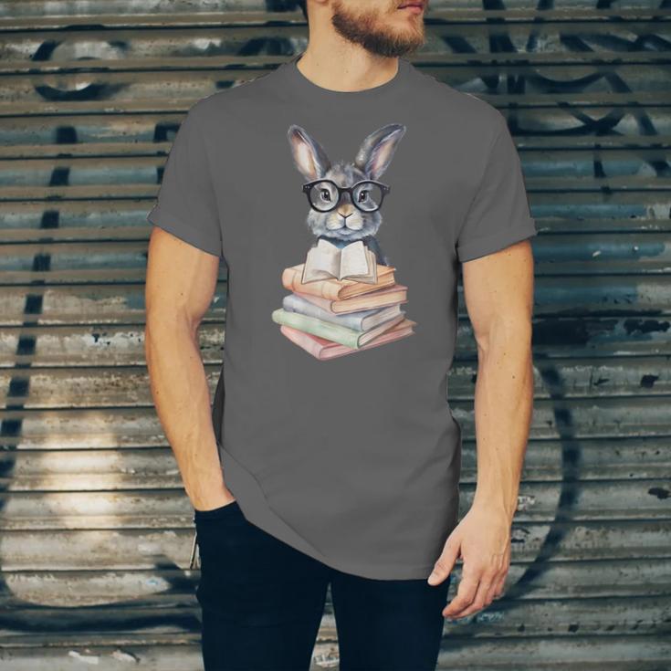 Cute Reading Bunny With Glasses Books Reader Book Bookworm Unisex Jersey T-Shirt