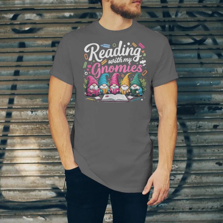 Cute Reading With My Gnomies Gnome Book Bookworm Lover Unisex Jersey T-Shirt