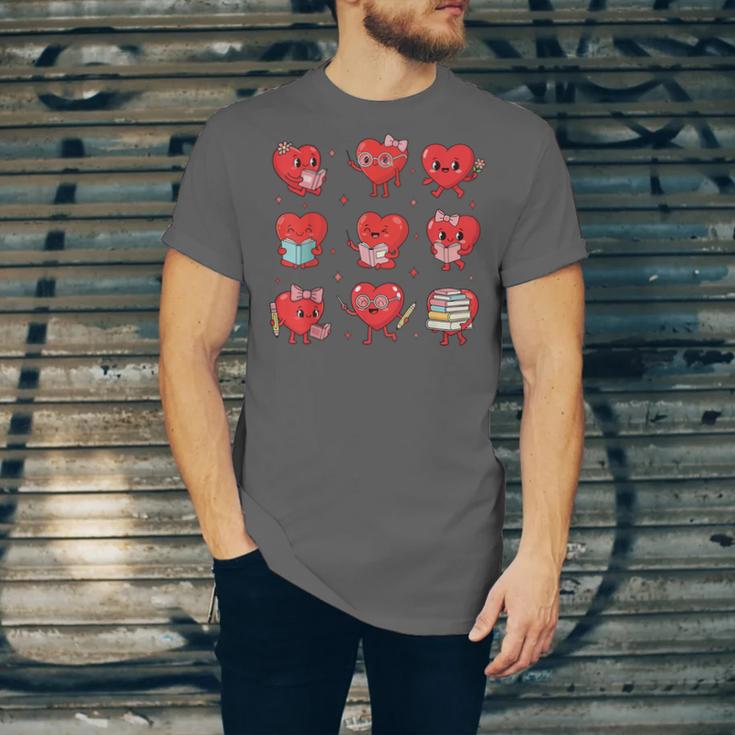 Cute Reading Hearts Valentine Day Book Lover Teacher Student Unisex Jersey T-Shirt