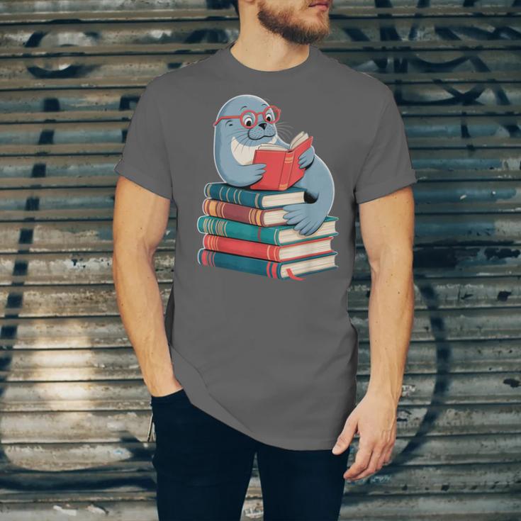 Cute Reading Seal On Books Book Lover Unisex Jersey T-Shirt Cute Reading Seal On Books Book Lover Unisex Jersey T-Shirt