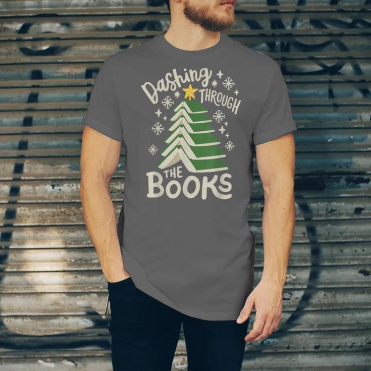 Dashing Through The Books Christmas Book Lovers Men Women Unisex Jersey T-Shirt