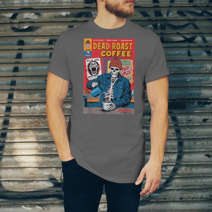 Dead Roast Coffee Comic Book Cover Style Skeleton Barista Unisex Jersey T-Shirt