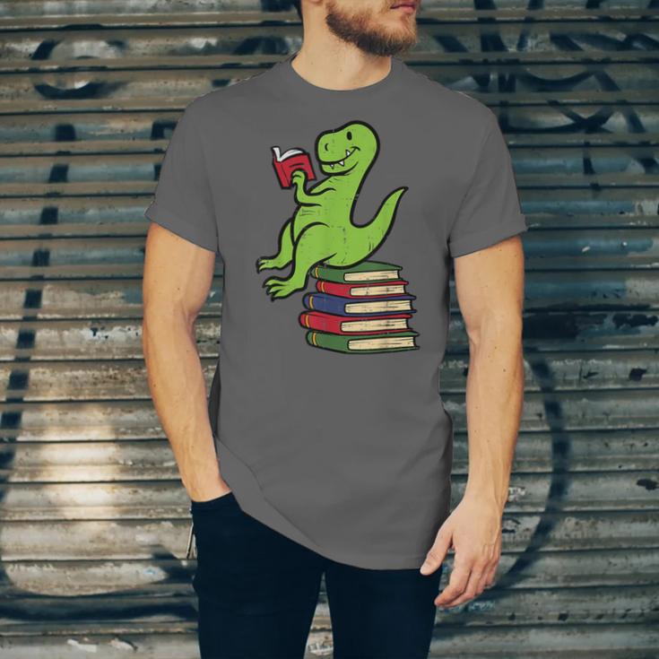 Dino Reading Read Reading Librarian Book Men Boys Kids Unisex Jersey T-Shirt