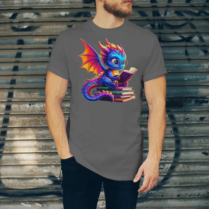 Dragon Reading a Book Bookworm Book Lover Unisex Jersey T-Shirt