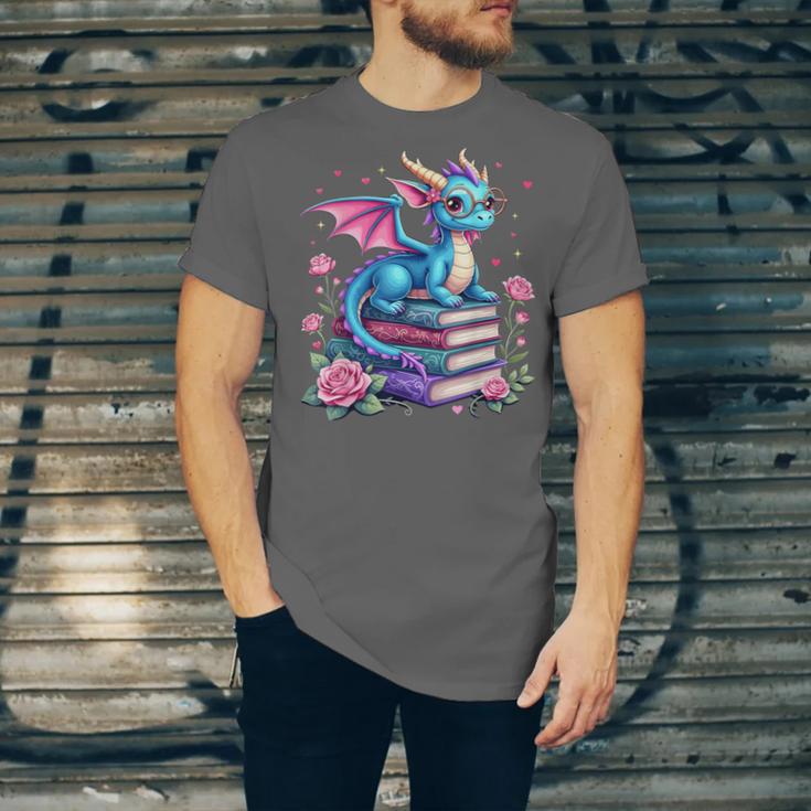 Dragons And Books Dragon Reading Book Lover Girl Bookworm Unisex Jersey T-Shirt