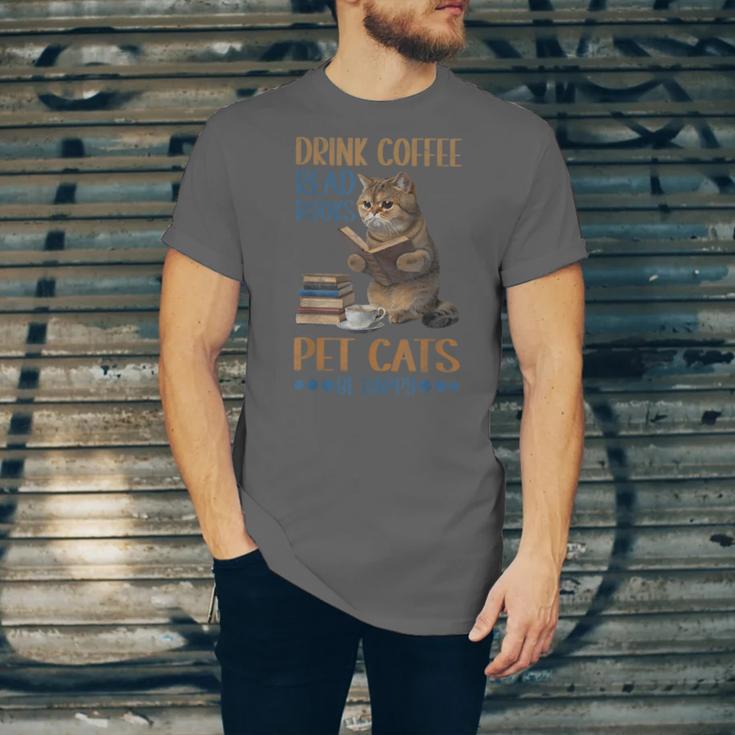 Drink Coffee Read Books Pet Cats Be Happy Bookworm Unisex Jersey T-Shirt