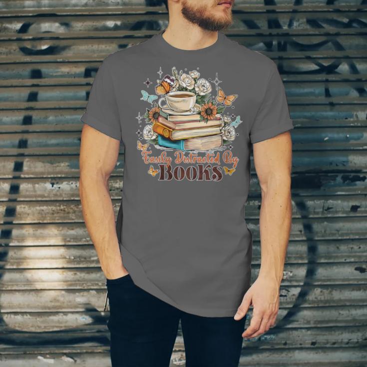 Easily Distracted By Books Book Wildflowers Book Lovers Unisex Jersey T-Shirt