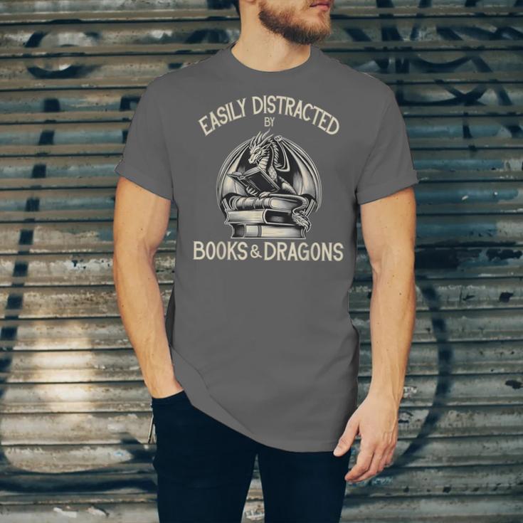 Easily Distracted By Books And Dragons Book Dragon Lover Unisex Jersey T-Shirt