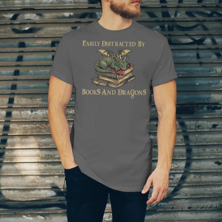 Easily Distracted By Books And Dragons Graphic Unisex Jersey T-Shirt