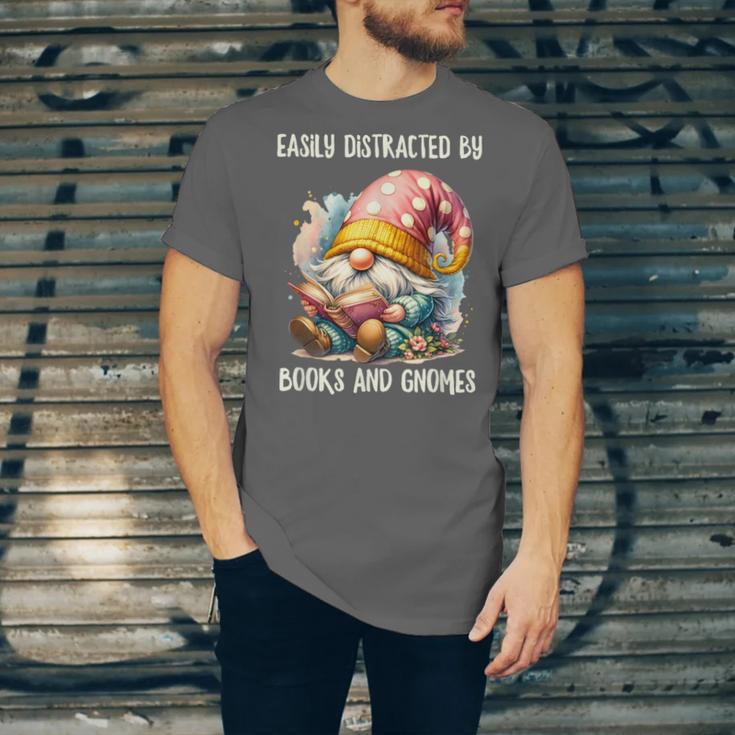 Easily Distracted By Books And Gnomes Book Reading Gnome Unisex Jersey T-Shirt Easily Distracted By Books And Gnomes Book Reading Gnome Unisex Jersey T-Shirt