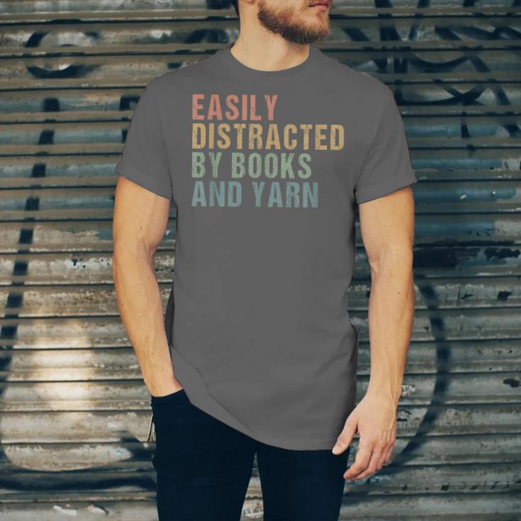 Easily Distracted By Books And Yarn Knitting & Crocheting Unisex Jersey T-Shirt Easily Distracted By Books And Yarn Knitting & Crocheting Unisex Jersey T-Shirt