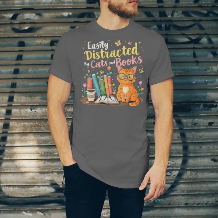 Easily Distracted By Cats And Books Book & Cat Lover Unisex Jersey T-Shirt Easily Distracted By Cats And Books Book & Cat Lover Unisex Jersey T-Shirt