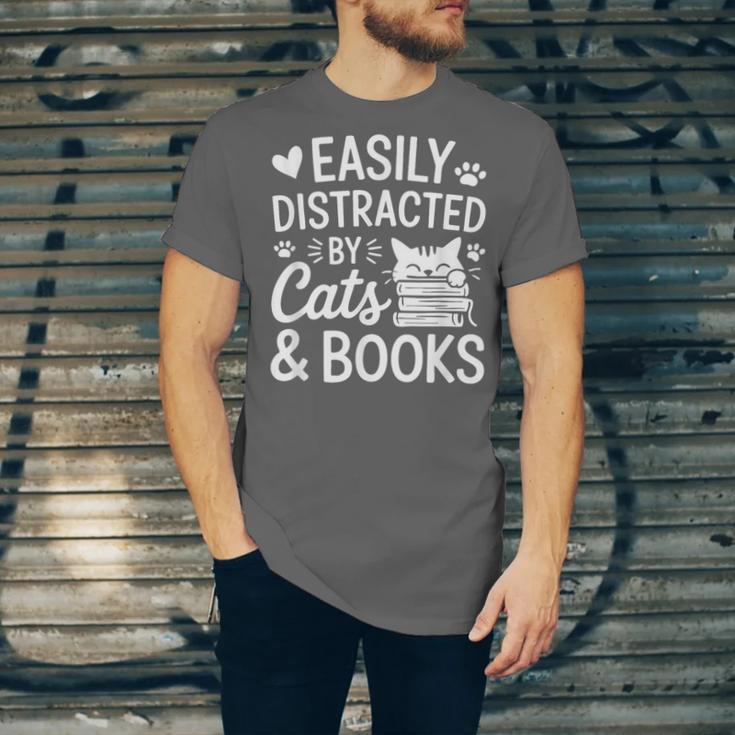 Easily Distracted By Cats And Books Reading Apparel Unisex Jersey T-Shirt