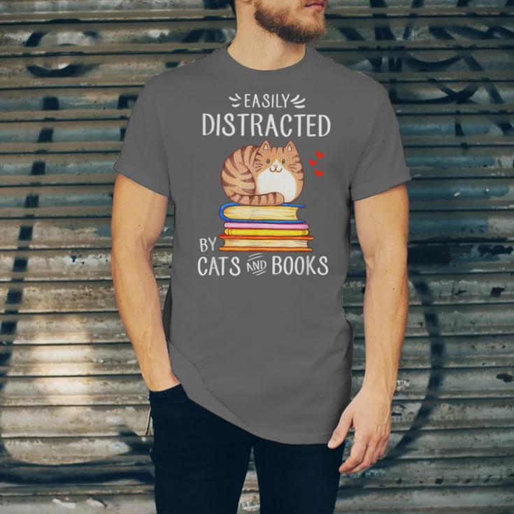 Easily Distracted By Cats And Books Reading Lover Bookish Unisex Jersey T-Shirt Easily Distracted By Cats And Books Reading Lover Bookish Unisex Jersey T-Shirt