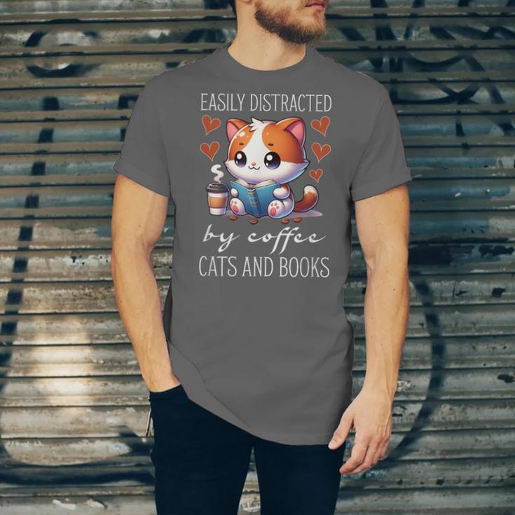 Easily Distracted By Coffee Cats And Books Unisex Jersey T-Shirt