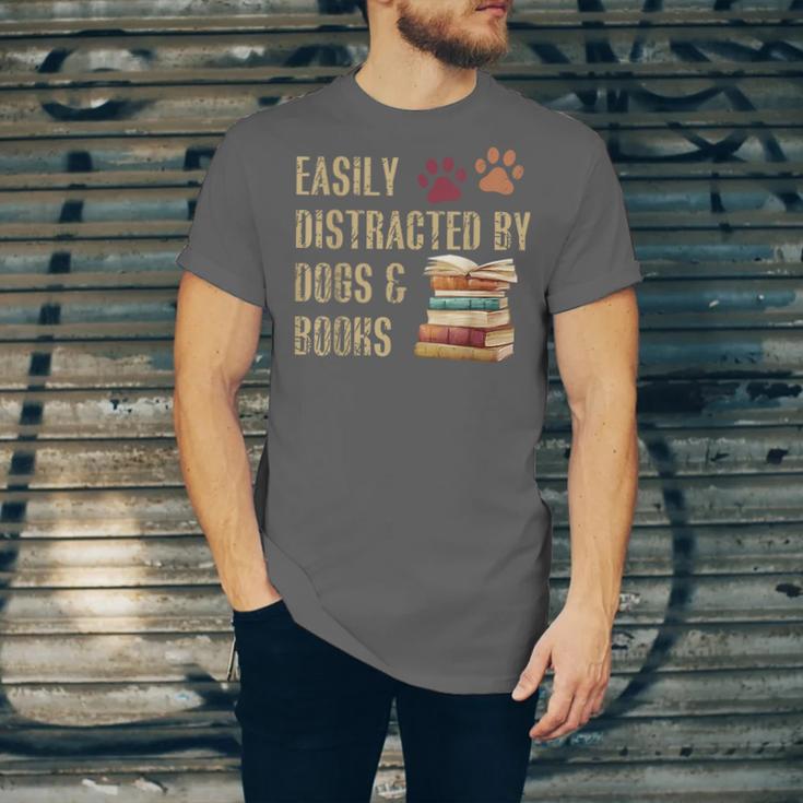 Easily Distracted By Dogs And Books Pets Books Lovers Unisex Jersey T-Shirt