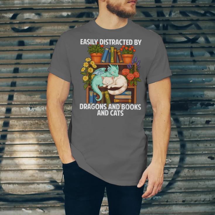 Easily Distracted By Dragons Books Cats Fantasy Book Lover Unisex Jersey T-Shirt Easily Distracted By Dragons Books Cats Fantasy Book Lover Unisex Jersey T-Shirt