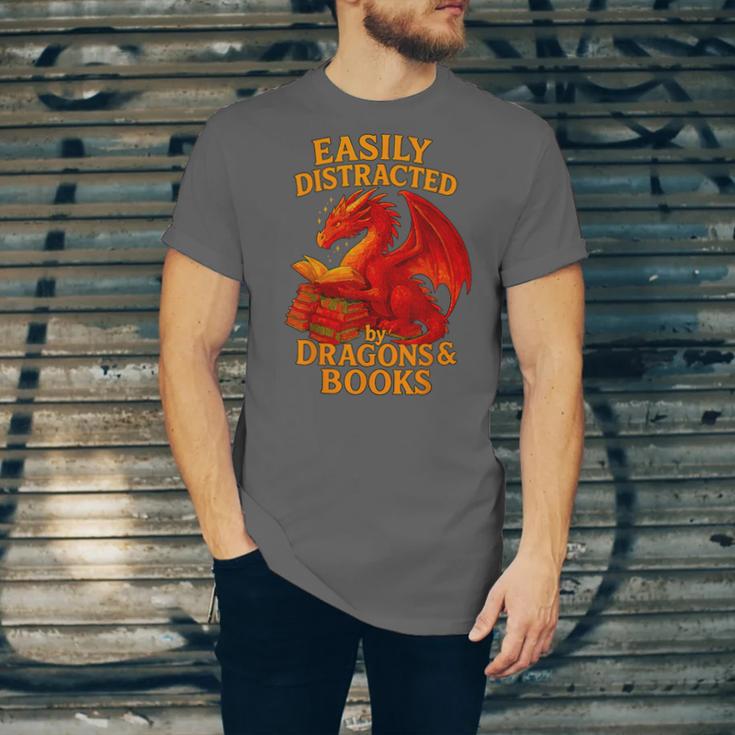 Easily Distracted By Dragons And Books Reading Unisex Jersey T-Shirt