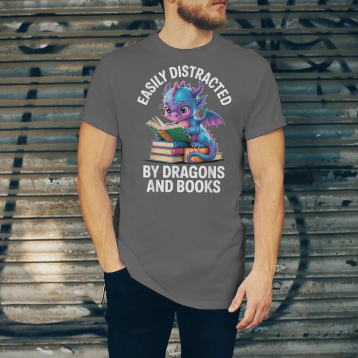 Easily Distracted By Dragons And Books Unisex Jersey T-Shirt