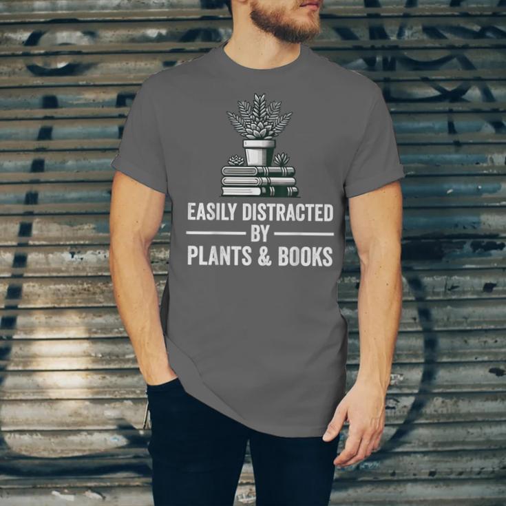 Easily Distracted By Plants & Books Plant Book Lover Unisex Jersey T-Shirt