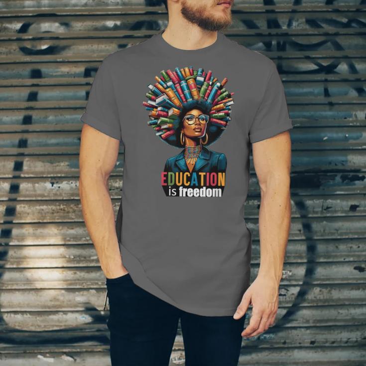 Education Is Freedom History Month Teacher Books Afro For Men Women Unisex Jersey T-Shirt Education Is Freedom History Month Teacher Books Afro For Men Women Unisex Jersey T-Shirt