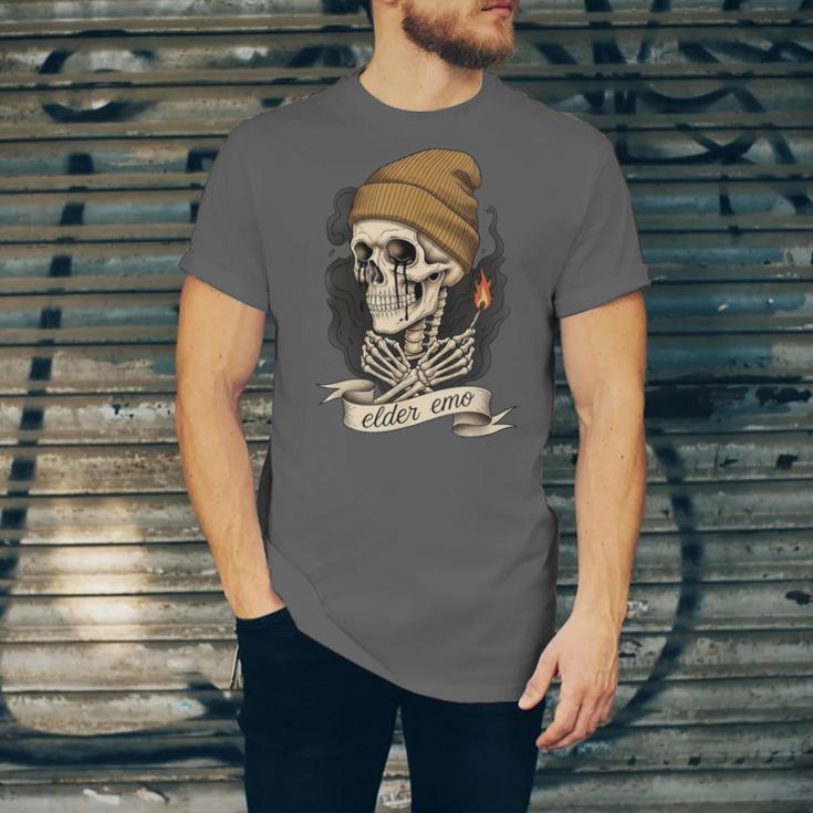 Elder Emo Skeleton Beanie Nostalgia Scene Aesthetic Unisex Jersey T-Shirt