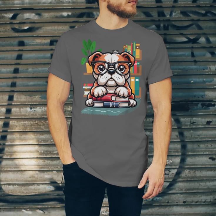 English Bulldog Reading a Book Dog Unisex Jersey T-Shirt English Bulldog Reading a Book Dog Unisex Jersey T-Shirt