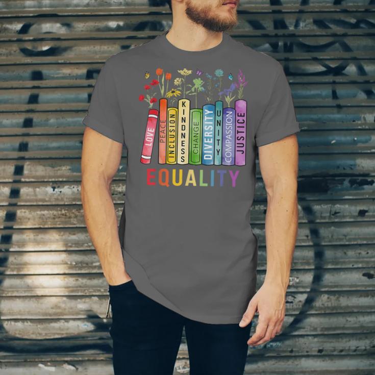 Equality Books Peace Love Compassion LGBT Gay Lesbian Pride Unisex Jersey T-Shirt Equality Books Peace Love Compassion LGBT Gay Lesbian Pride Unisex Jersey T-Shirt