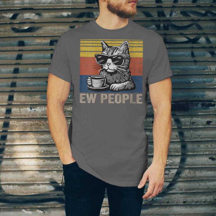 Ew People Introvert Cat Lover Crazy Vintage Cat Lady Unisex Jersey T-Shirt