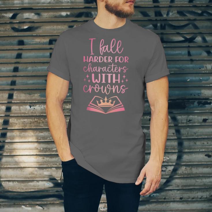 I Fall For The Characters WCrowns Fantasy Book Lover Tee Unisex Jersey T-Shirt I Fall For The Characters WCrowns Fantasy Book Lover Tee Unisex Jersey T-Shirt