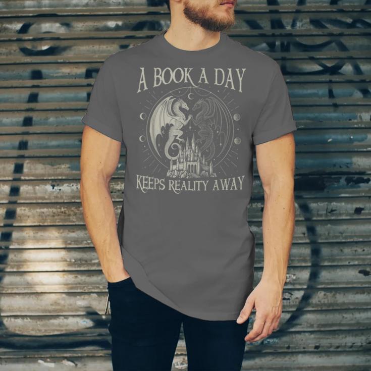 Fantasy Book Club Dragon Reader Book A Day Keep Reality Away Unisex Jersey T-Shirt Fantasy Book Club Dragon Reader Book A Day Keep Reality Away Unisex Jersey T-Shirt