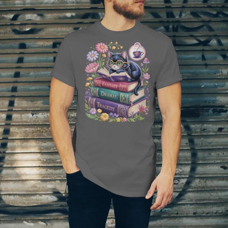 Fantasy Drama Tragedy Cute Cat Book Lover Readers Librarians Unisex Jersey T-Shirt