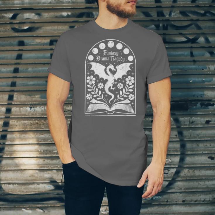 Fantasy Drama Tragedy Dragon Book Magic Gothic Moon Phases Unisex Jersey T-Shirt