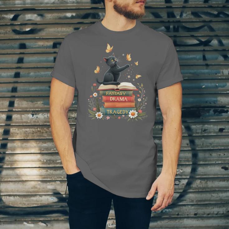 Fantasy Drama Tragedy Reading Lover Book Cat Humor Unisex Jersey T-Shirt