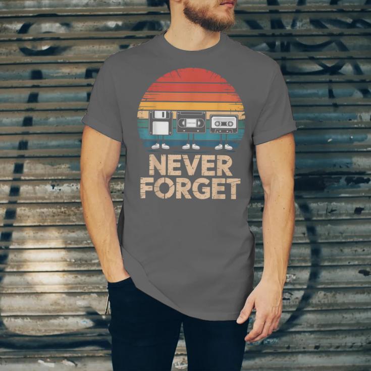 Floppy VHS Cassette Never Forget Retro 80s 90s Nostalgia Unisex Jersey T-Shirt