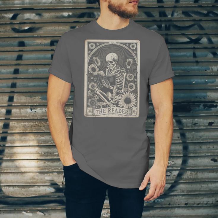Floral The Reader Tarot Card Skeleton Reading Book Unisex Jersey T-Shirt