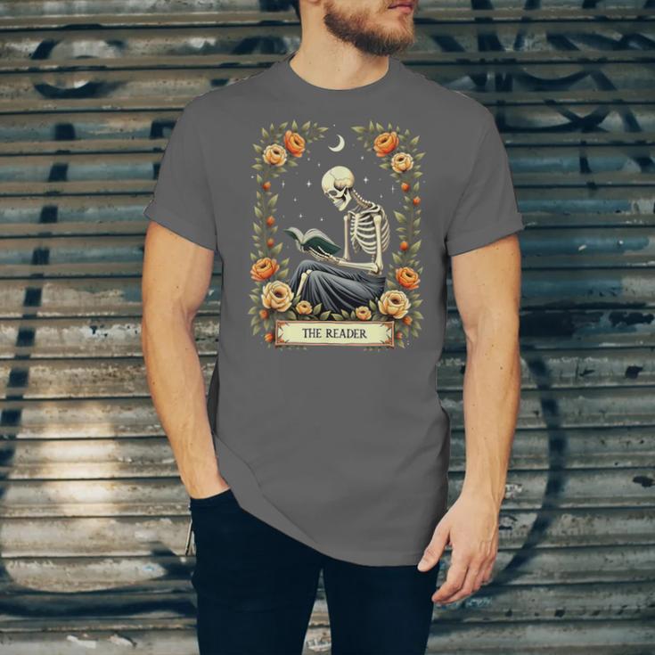Floral Tarot Card The Reader Skeleton Reading Book Unisex Jersey T-Shirt