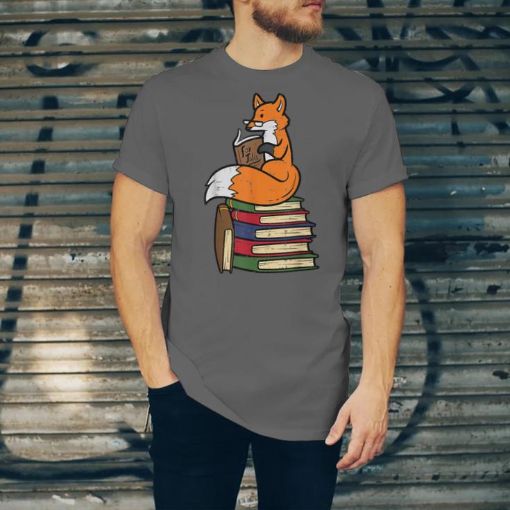 Fox Books Read Reading Librarian America Men Women Kids Unisex Jersey T-Shirt