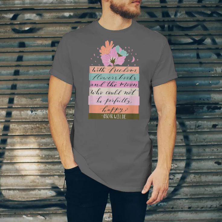 With Freedom Flowers Books And The Moon Unisex Jersey T-Shirt With Freedom Flowers Books And The Moon Unisex Jersey T-Shirt