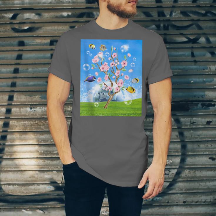 Frutiger Aero Aesthetic Tech Cherry Blossom Fishes Bubbles Unisex Jersey T-Shirt Frutiger Aero Aesthetic Tech Cherry Blossom Fishes Bubbles Unisex Jersey T-Shirt