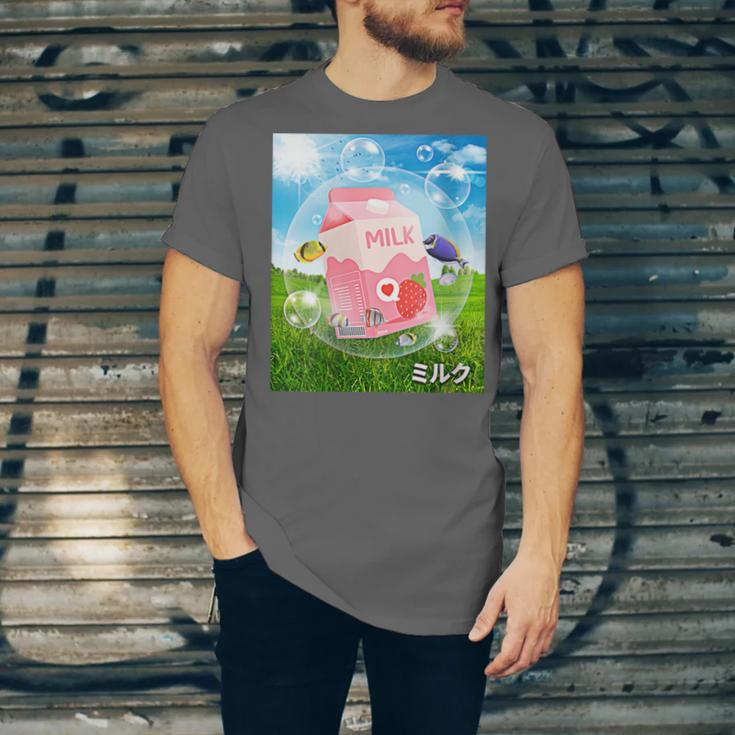 Frutiger Aero Aesthetic Tech Kawaii Strawberry Milk Fishes Unisex Jersey T-Shirt Frutiger Aero Aesthetic Tech Kawaii Strawberry Milk Fishes Unisex Jersey T-Shirt