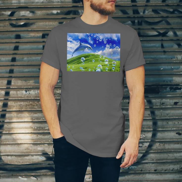 Frutiger Aero Dolphin Meadow Aesthetic Y2k 2000s Ironic Unisex Jersey T-Shirt